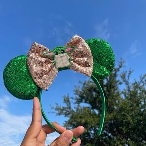Mickey Ears Green Sequin with Baby Yoda